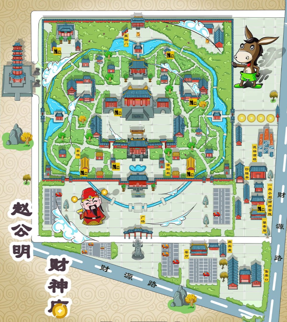 红安寺庙类手绘地图